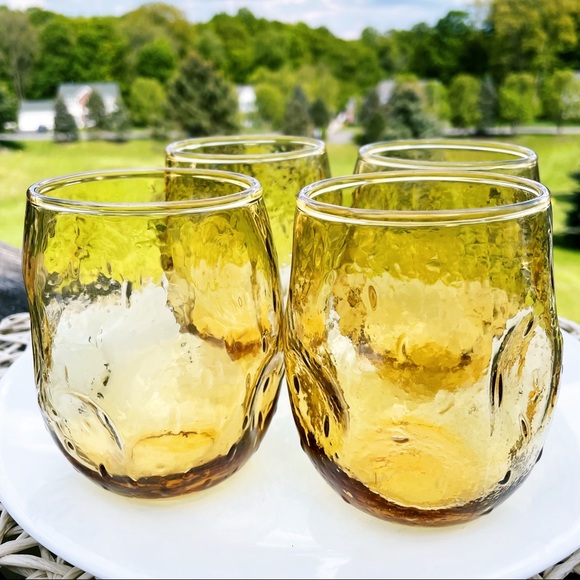 Vintage Amber Glass Roly Poly Drinking Glasses